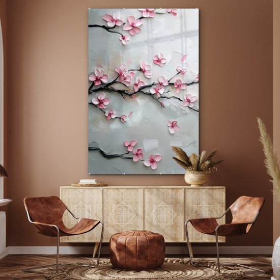 MuchoWow® Peinture sur verre 100x150 cm - Peinture sur verre acrylique - Fleur - Artistique - Rose - Sakura - Photo sur verre - Décoration murale salon - Décoration murale chambre - Peintures