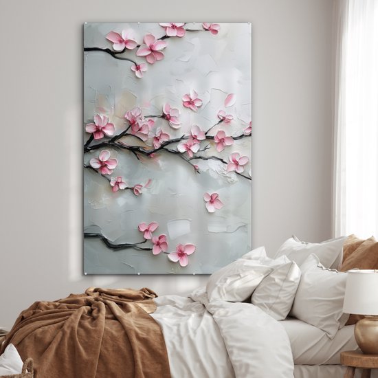 MuchoWow® Peinture sur verre 100x150 cm - Peinture sur verre acrylique - Fleur - Artistique - Rose - Sakura - Photo sur verre - Décoration murale salon - Décoration murale chambre - Peintures
