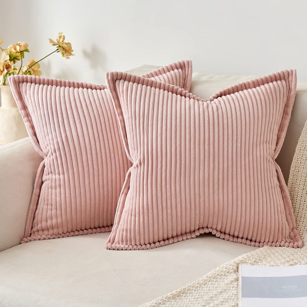My Ninki ® Zachte Fluwelen Sierkussenhoezen voor Stijlvolle Interieurdecoratie in Woonkamer en Slaapkamer, Set van 2, 50 x 50 cm, Roze
