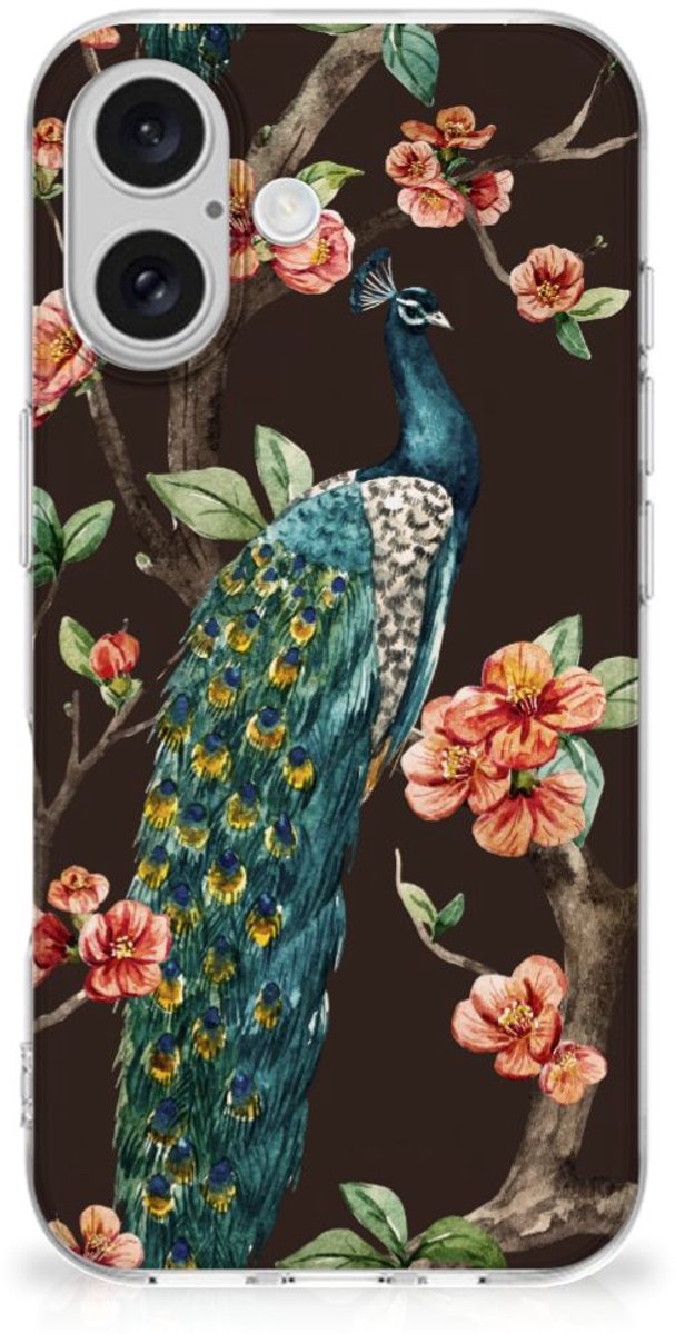 iPhone 16 plus TPU Hoesje Pauw met Bloemen