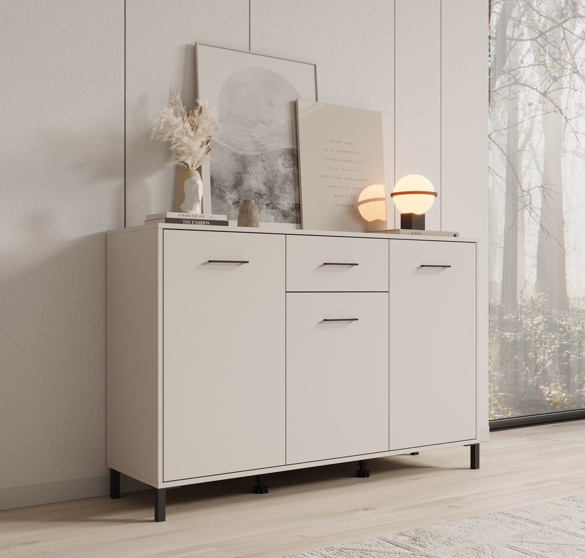 Meubella - Dressoir Vidor - Beige - 138 cm - 1 lade