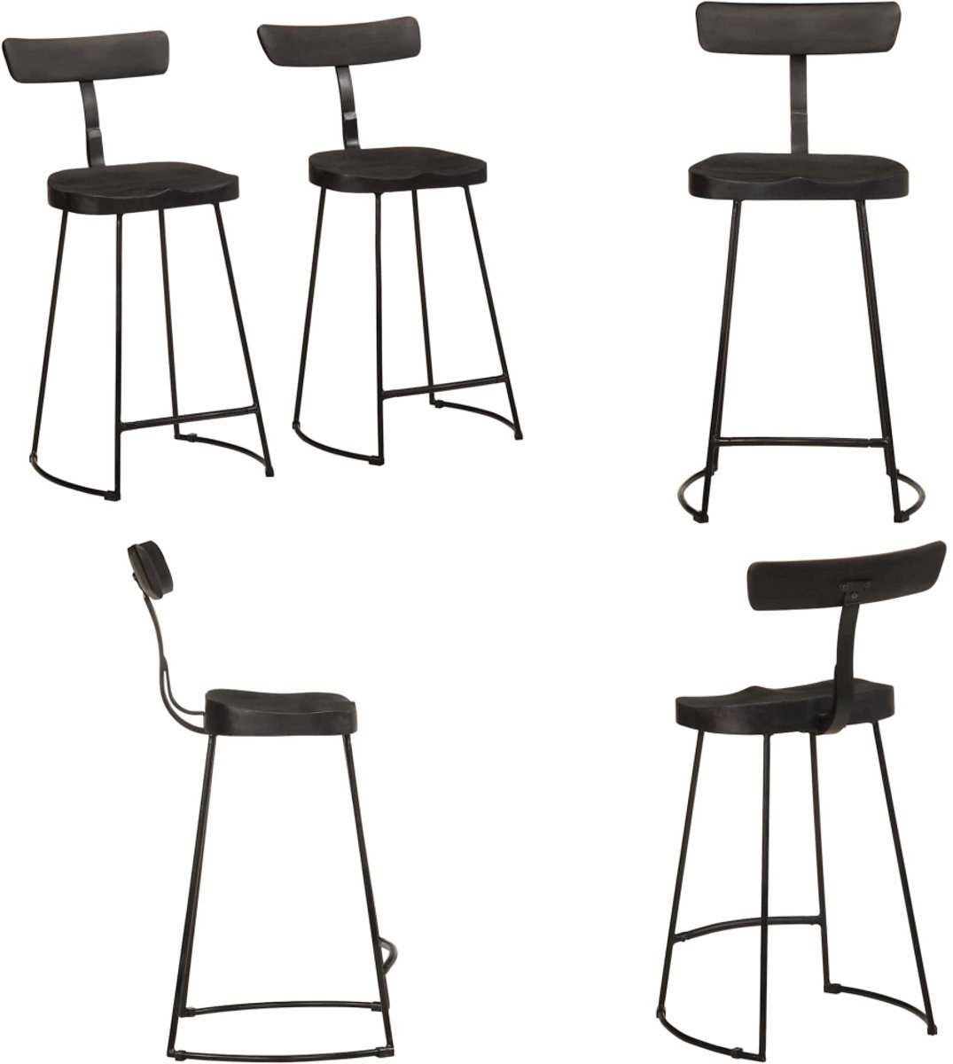 VidaXL Barkrukken 2 st 49x43x88 cm massief mangohout zwart Barkruk Barkrukken Stoel Ontbijt Barkruk