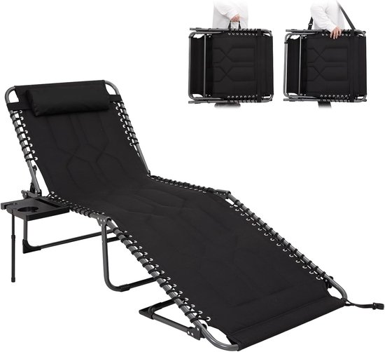 KingCamp Zonneligstoel Met Zijplank, Klapstoel, Rugleuning, 5 Standen Verstelbaar Campingbed Tuinstoel Strandstoel Klapbed Voor Tuin Vakantie Strand Zwembad 1257400656
