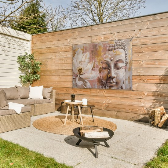 Affiche de jardin 120x80 cm - Décoration de jardin Bouddha - Bloem - Or - Rose - Abstrait - Affiche pour le jardin - Décoration extérieure - Tableau de jardin clôture - Décoration murale sur toile de jardin - Décoration murale sur toile de balcon