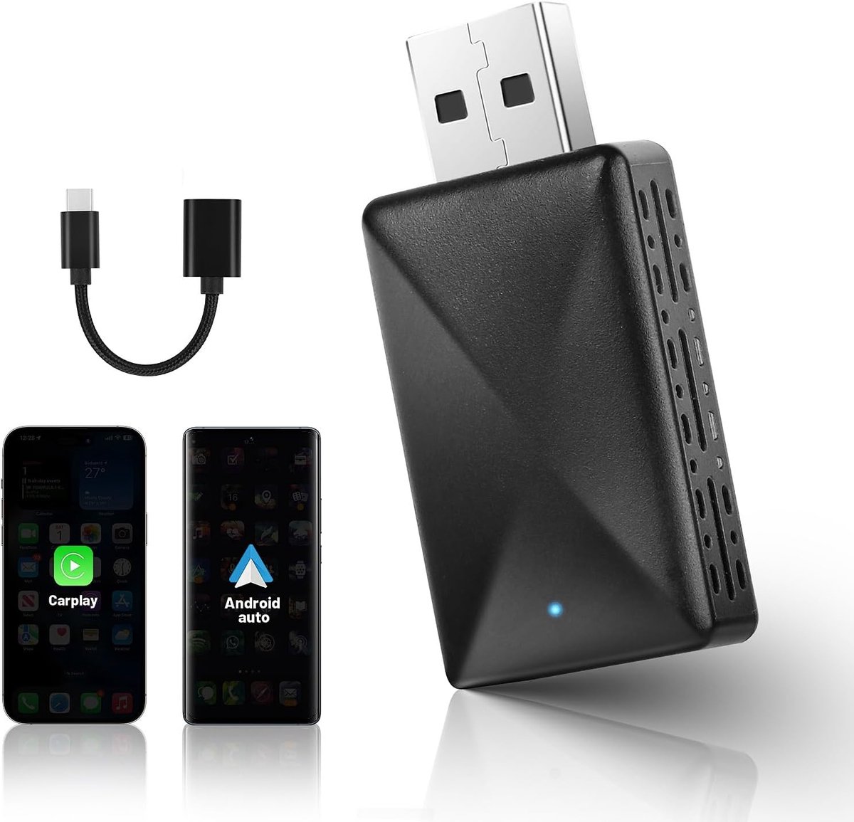Draadloze Android Auto & Carplay Adapter - 2-in-1 USB C/A Stick voor Autos