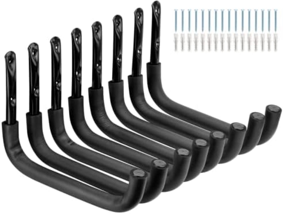 Selbro ® Zware Garage Opberghaak Set van 8 Stuks - 32,5 cm Jumbo-arm voor Fietsen, Ladders en Vouwstoelen