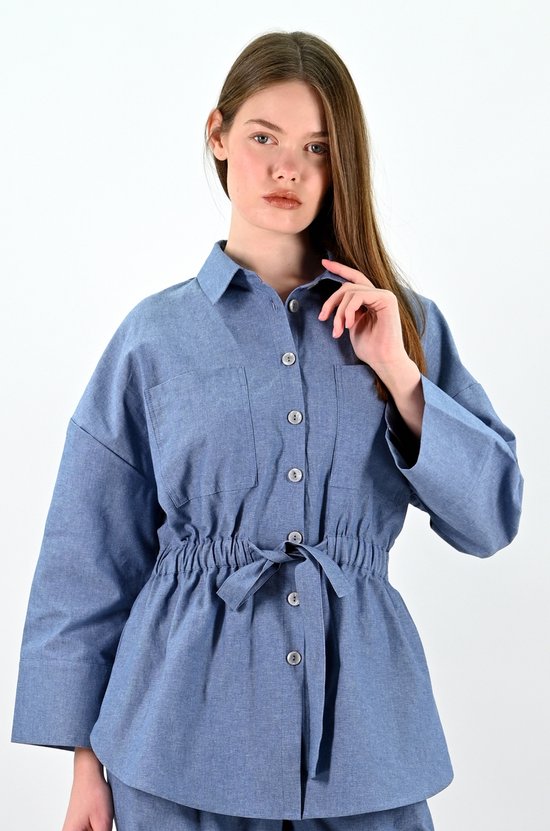 YesMooi - Chemisier Look Denim avec ceinture à nouer - L (40) - 100 % Katoen
