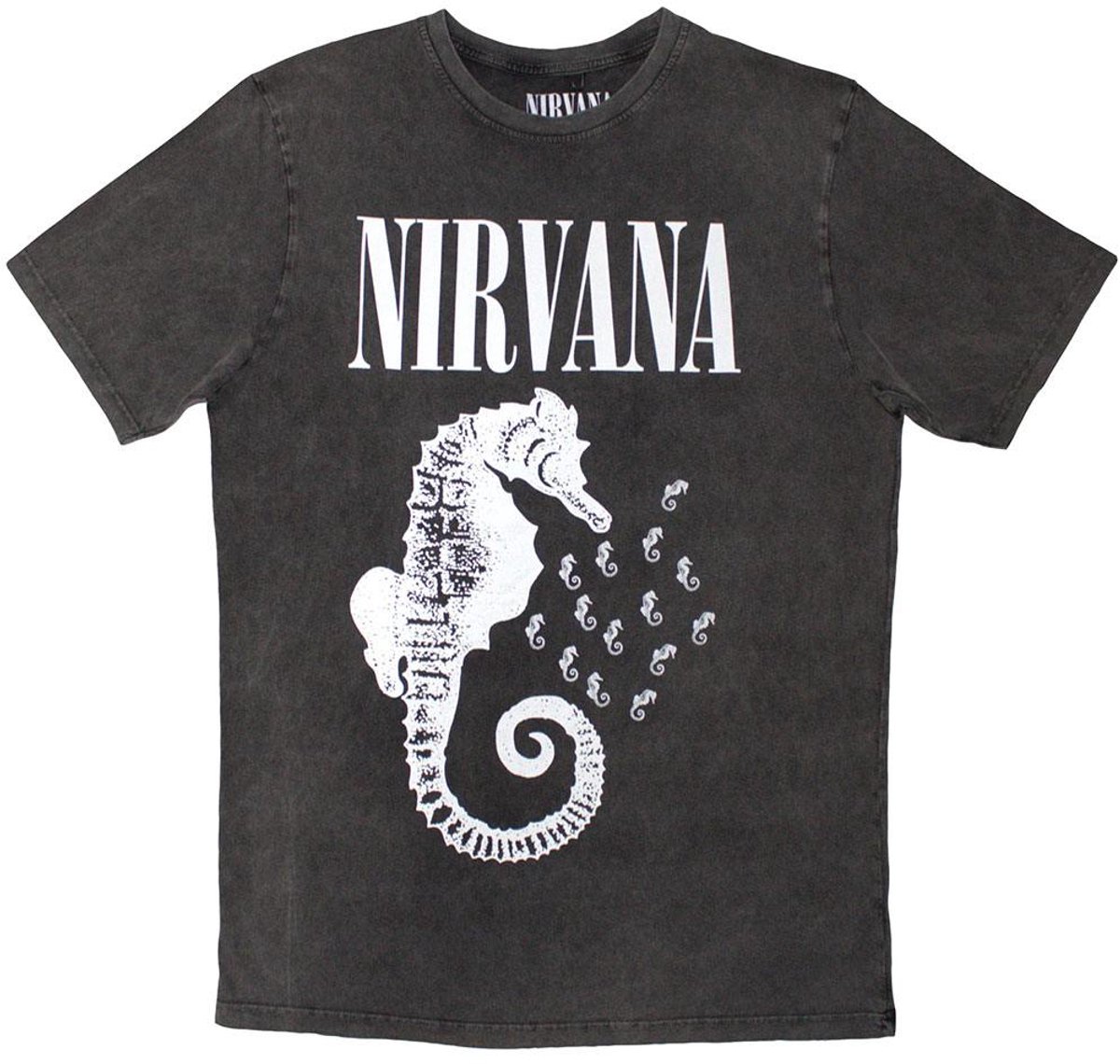 Nirvana - Seahorse & Logo Mono Heren T-shirt - S - Grijs