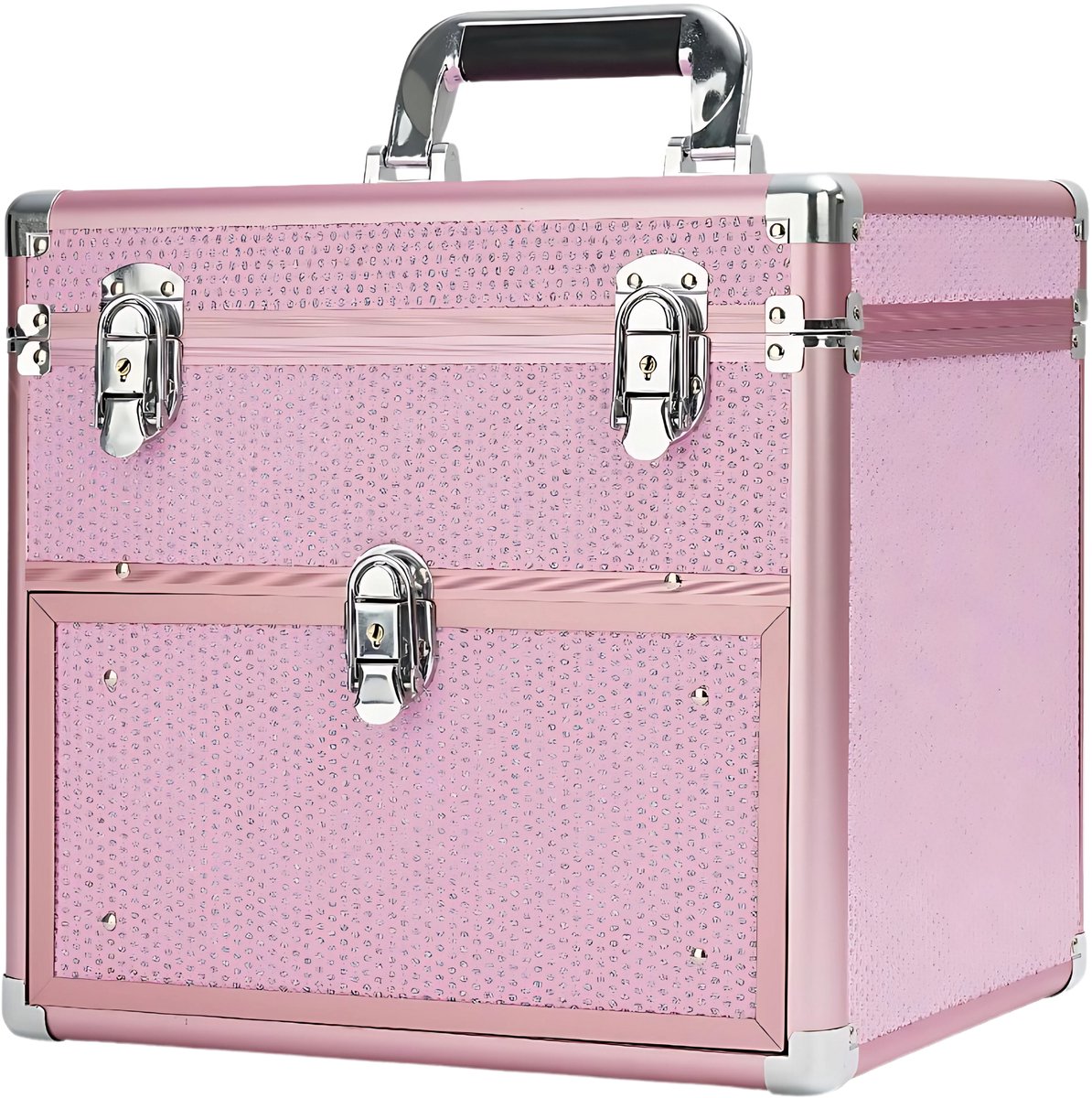 Guardian Beauty Nagel Beautycase - Aluminium - Cosmetica Organizer met Slot - 4 Laags Uitschuifbare Lades - Roze - Kapper, Make-up, en Tattoo Artiest