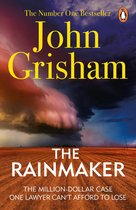 Boekcover van 'The Rainmaker' van John Grisham met een dreigende storm boven een akker.