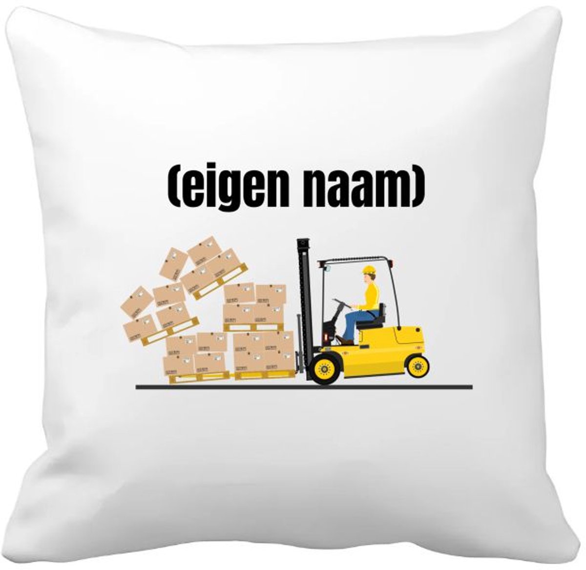 Akyol heftruck met vallende pallet met eigen naam Kussen hoes - Heftruck - mensen die werken in de magazijn - collega's - verjaardag - afscheidscadeau - geschenk - kado - 40 bij 40 cm Multicolor