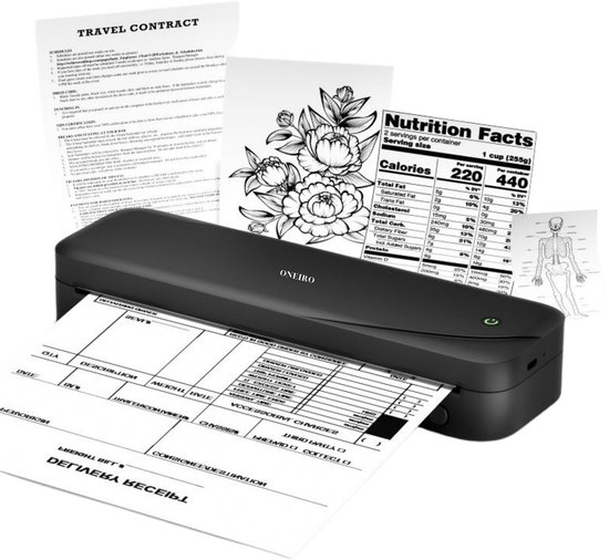 Draagbare A4 Thermische Printer – Draadloos Met Bluetooth, Inktvrij, Compatibel Met IOS, Android, Laptops – Ideaal Voor Onderweg, Zwart