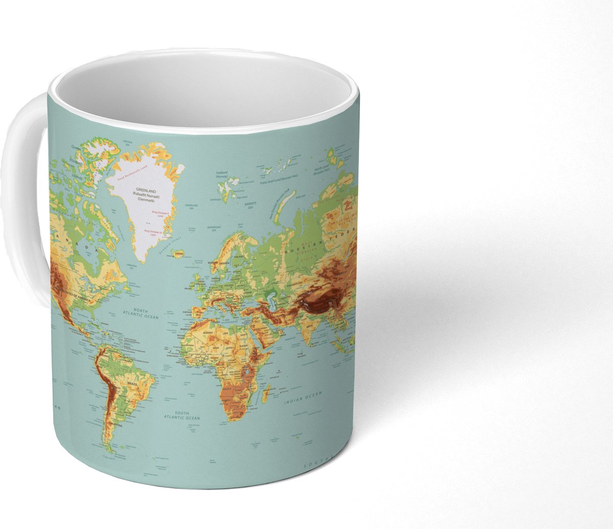 Mok - Koffiemok - Wereldkaart - Realistisch - Blauw - Mokken - 350 ML - Beker - Koffiemokken - Theemok