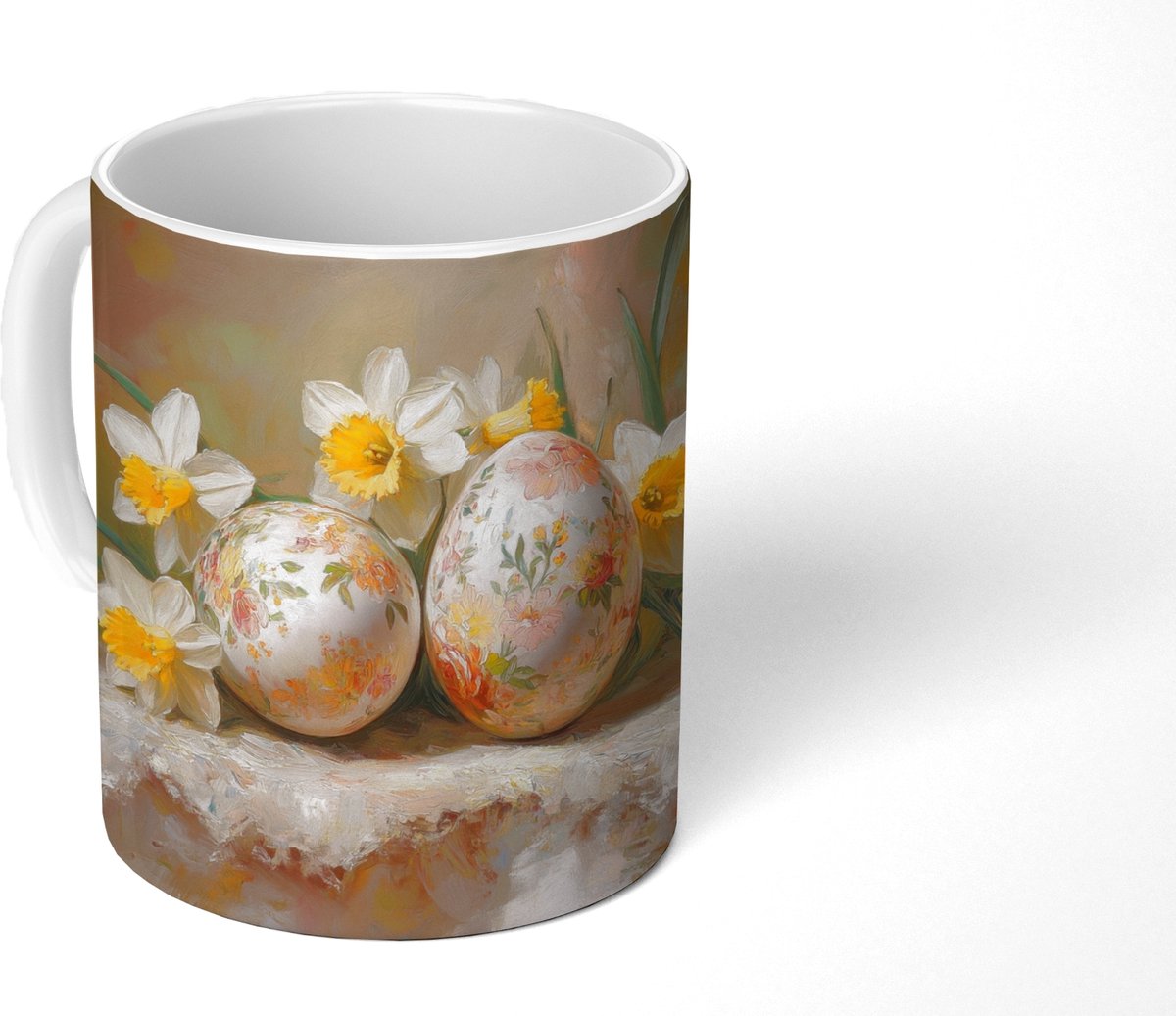 Mok - Koffiemok - Bloemen - Eieren - Geschilderd - Mokken - 350 ML - Beker - Koffiemokken - Theemok