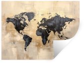 Muurstickers - Sticker Folie - Wereldkaart - Goud - Zwart - Abstract - 160x120 cm - Plakfolie - Muurstickers Kinderkamer - Zelfklevend Behang XXL - Zelfklevend behangpapier - Stickerfolie