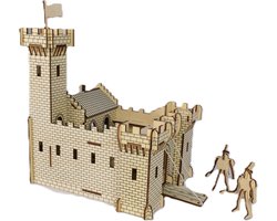De Bouwplaats Kasteel bouwpakket - Houten 3D puzzel - 96 onderdelen