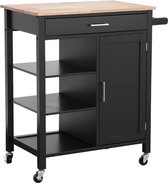 sweeek - Keukentrolley bendor, gemaakt van rubberhout, 83 x 47 x 91 cm, 1 handvat, 4 wielen, 1 lade, 5 planken, 1 deur, hedendaagse stijl
