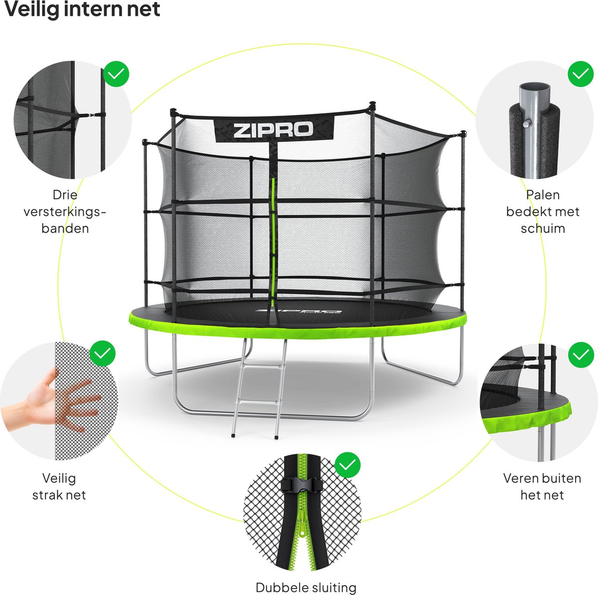 ZIPRO Jump Pro IN - Trampoline - Ø312cm 10FT - Trampoline met veiligheidsnet - Voor kinderen - Inclusief Ladder - max. 150 kg – foto 4