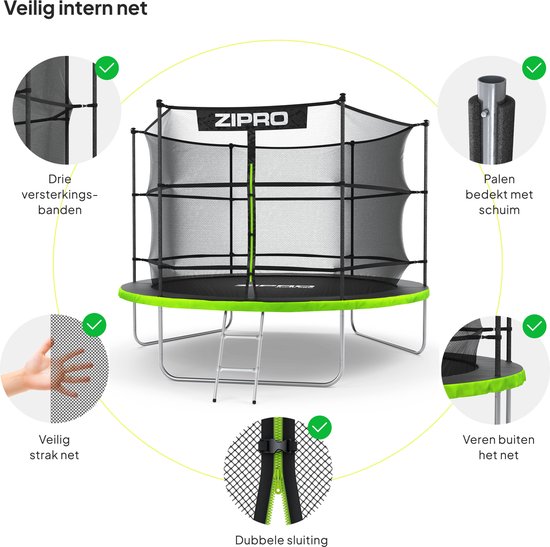 ZIPRO Jump Pro IN - Trampoline - Ø312cm 10FT - Trampoline met veiligheidsnet - Voor kinderen - Inclusief Ladder - max. 150 kg