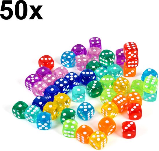 Decopatent - 50 STUKS GEKLEURDE Dobbelstenen Set - Dobbelsteen in MIX Kleuren - Afm 1.6 x 1.6 x 1.6 Cm - Dice - Dobbelen - Dobbelstenenset voor Bordspellen - Yahtzee - Bordspel - Gezelschapsspel - Voor Dobbelsteen Spelletje