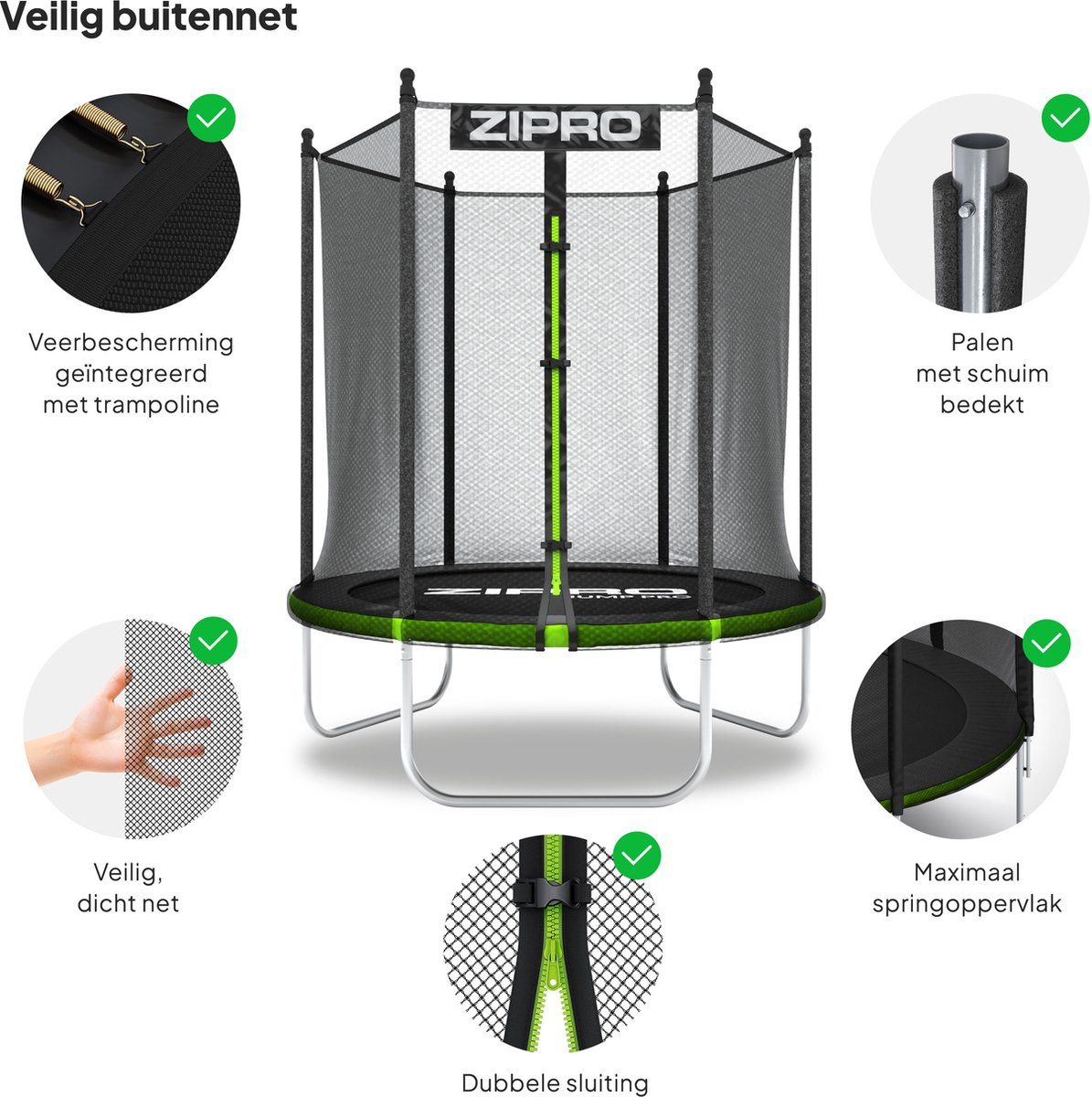 ZIPRO Jump Pro OUT - Mini Trampoline voor kinderen - Ø127cm 4FT - met veiligheidsnet - UV-bestendig — afbeelding 6