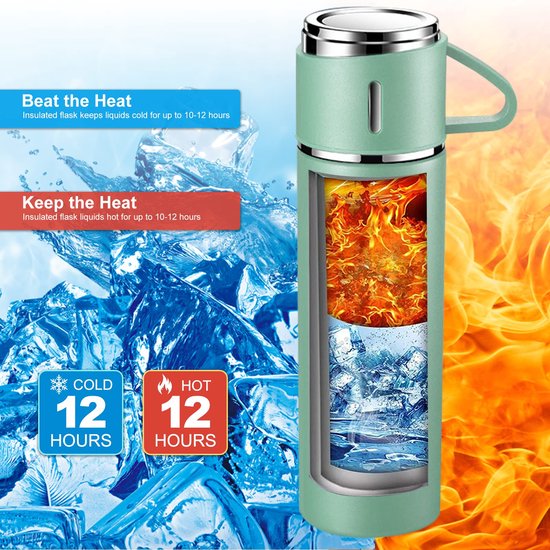Thee-ei en dubbelwandige mok van roestvrij staal 304 - thermoskan met 600 ml theezeef met extra lang filter. Geniet overal van je perfecte thee, waar je ook bent. (Midnight Green