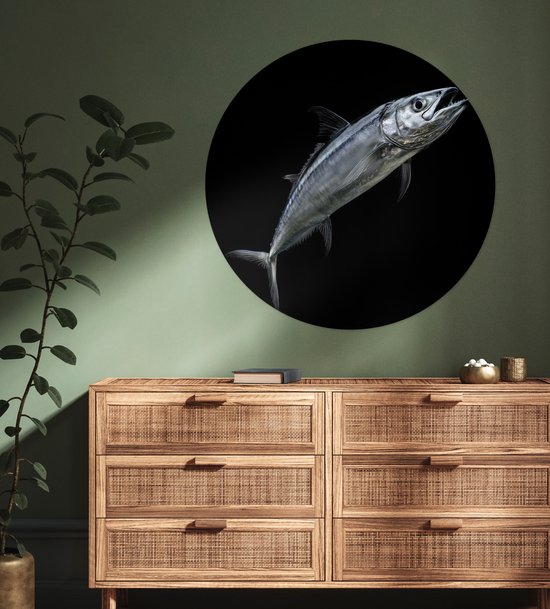 WallCircle® - Behangcirkel 100x100 cm - Muurstickers Makreel - Vis - Zwart - Muurcirkel woonkamer - Wandcirkel slaapkamer - Kamer decoratie zelfklevend - Muurdecoratie accessoires XXL