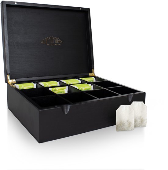 Boîte à thé Nimma - 12 compartiments - avec fermeture magnétique - Convient pour Pickwick, Lipton et plus - Durable - Zwart