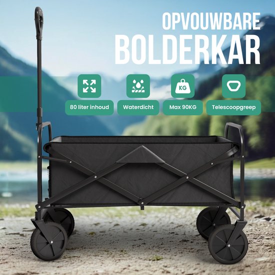 Avalo Bolderkar - Opvouwbaar - Tot 90KG - 72x47x47 CM - 65L - 360º Wielen - Zwart van Avalo — afbeelding 2