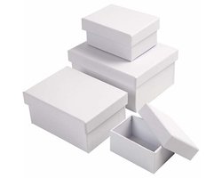 Rechthoekige Dozen - Witte Kartonnen Dozen - Decoratief - Diverse Hoogtes - 8,5x11,5cm en 11x14cm - Set van 4 Stuks