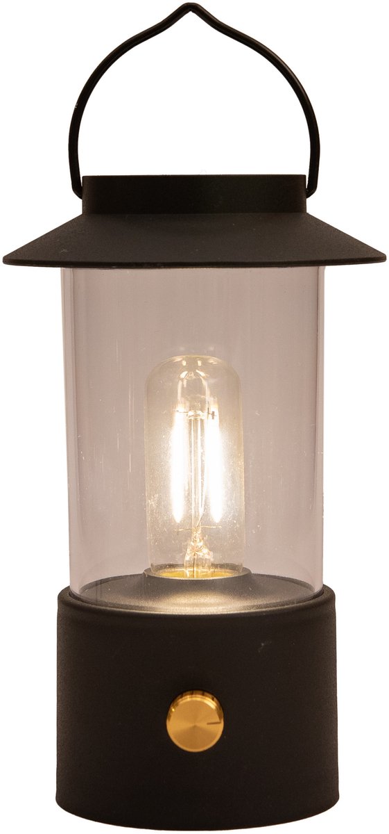 Anna Collection Camping tafellamp/lantaarn Darcy - zwart - 24 cm - dimbaar - draadloos/oplaadbaar USB - buiten