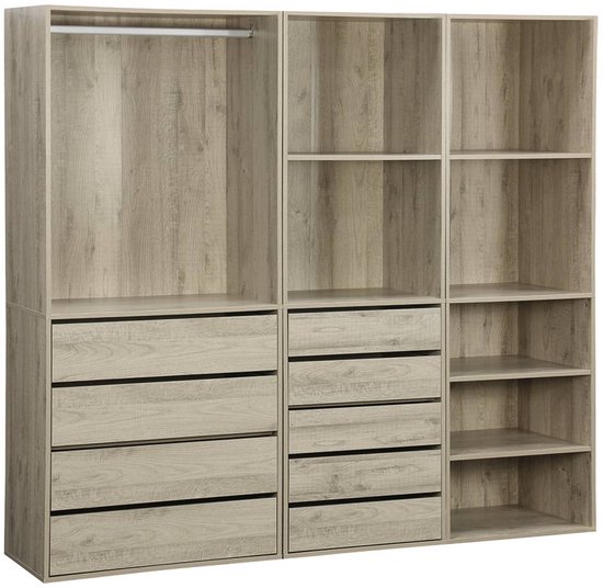 sweeek - Kit armoire modulable 3 éléments modulo, naturel, 200 x 45 x 180 cm