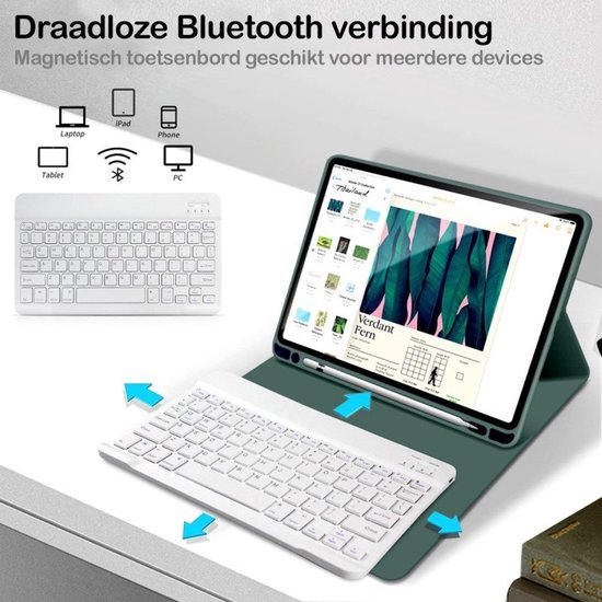 Palkitsee Toetsenbord voor iPad A16 11e gen. 2025 / 10e gen. 2022 (11/10,9 inch), afneembaar draadloos, 7 kleuren verlicht, met penhouder (lichtblauw