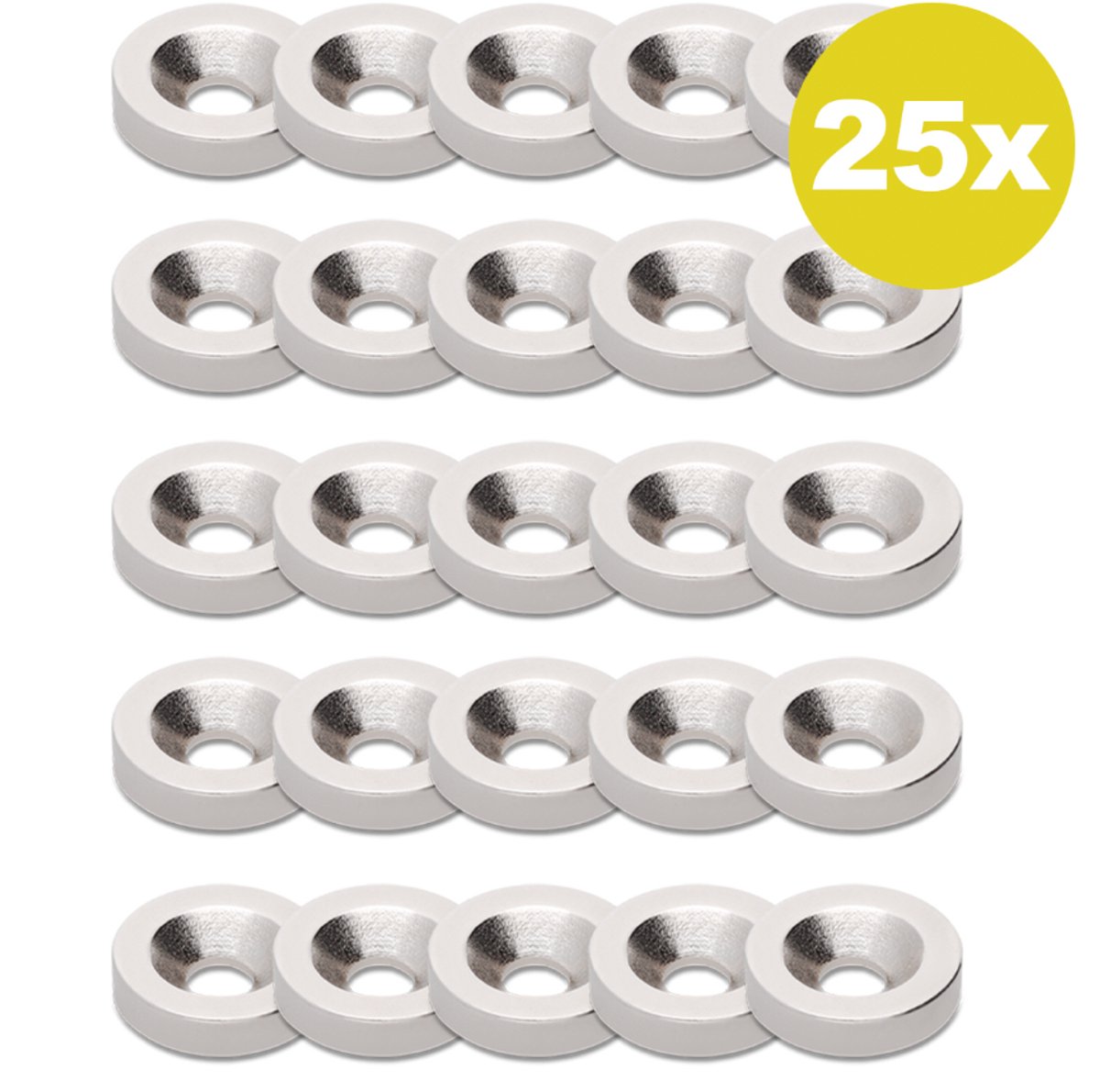 MAGNET OUTLET Magneten Sterk - Neodymium Ringmagneten Multipack - Verzonken Gat - Noord - Ø15mm x Ø4,5mm x 3,5mm - Trekkracht 2.9 kg - 25 Stuks