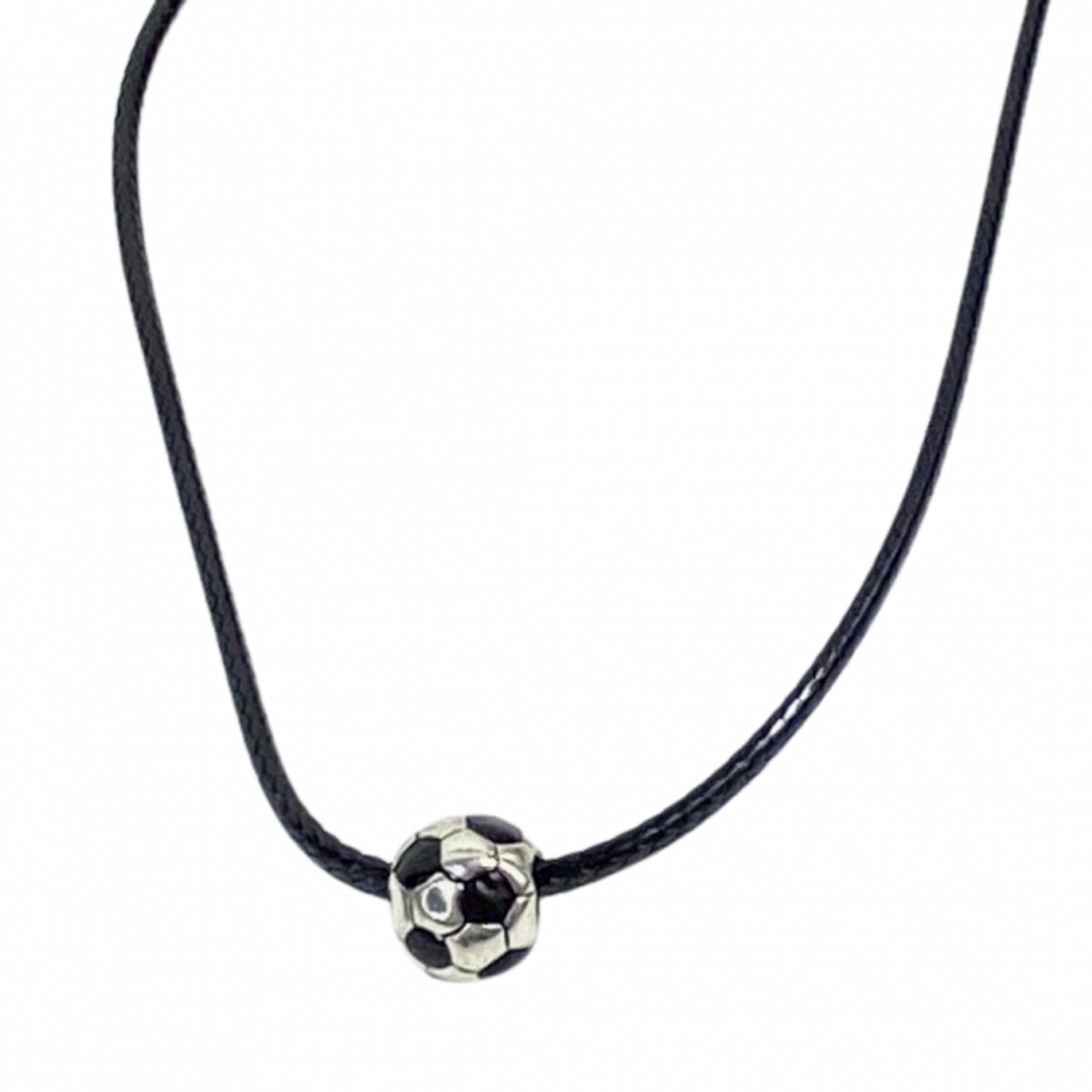 Voetbal ketting -zilverkleur- zwart -koordketting - Charme Bijoux