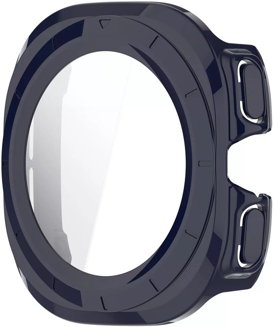 Strap-it Hard case hoesje met screen protector van glas - geschikt voor de Samsung Galaxy Watch Ultra / Ultra 2025 47mm (donkerblauw)