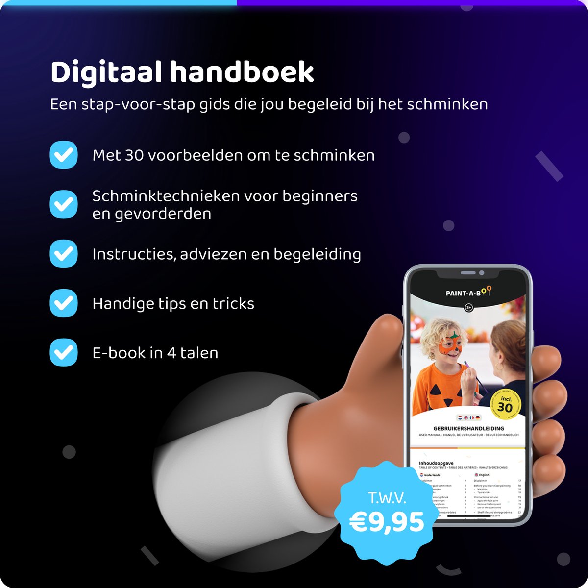 Paint-A-Boo Glow in the Dark Kinderschmink - 8 Kleuren - Neon Schmink - Schminkset Waterbasis - Face Paint - 24 Gezichten - 30 Voorbeelden — afbeelding 4