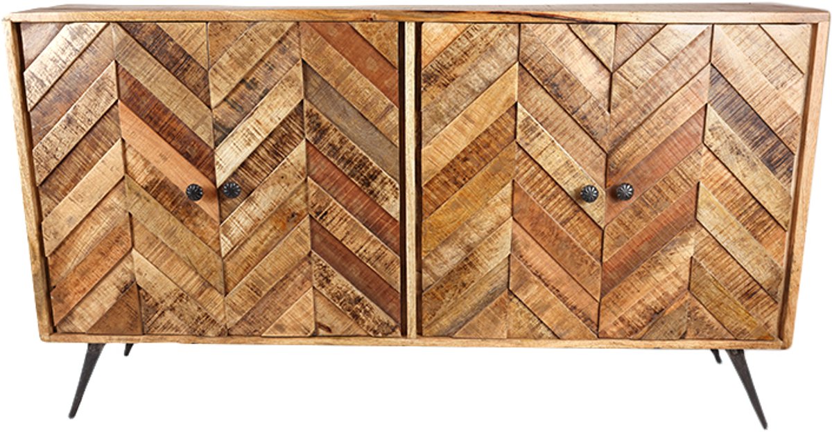 OHNO - Styles Dressoir - Hout - 2 Deuren - Visgraatlook - Zwart Metalen poten