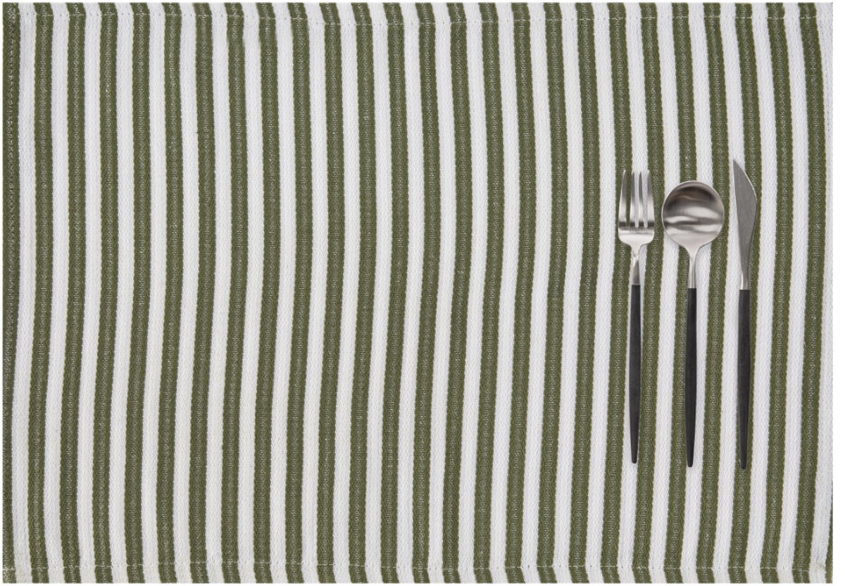 Tiseco - Placemat YINTE - SET/6 - gestreept - 33x45 cm - rechthoek - olijfgroen
