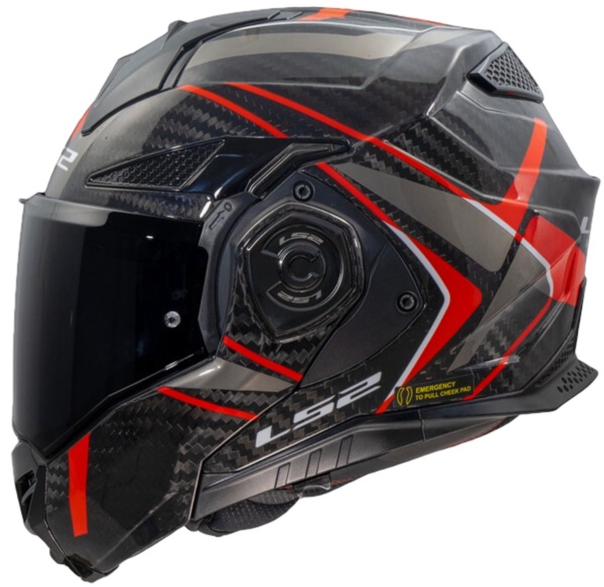 LS2 FF901 Advant X Carbon systeemhelm Future II zwart rood - Maat XS