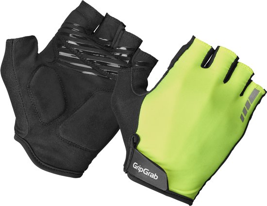 GripGrab - RIDE Padded Korte Vinger Zomer Fietshandschoenen met Padding - Unisex - Geel Hi-Vis