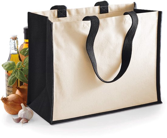 Sac shopping en coton jute noir/naturel 44 x 33 x 19 cm