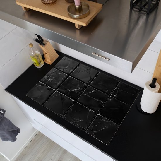 KitchenYeah® Protection plaque induction 78x52 cm - Noir - Carreaux - Pierre - Protege plaque de cuisson - Couvre plaque induction - Protecteur d'induction - Cuisine