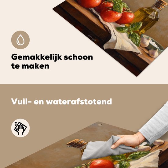KitchenYeah® Protection plaque induction 57.6x51.6 cm - Tomates - Huile d'olive - Nature morte - Protege plaque de cuisson - Couvre plaque induction - Protecteur d'induction - Cuisine
