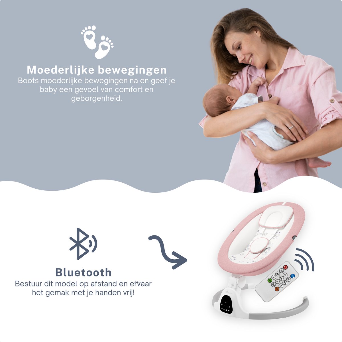 A Tiny Lovely Planet - Wipstoel - Schommelstoel Baby - Elektrisch - Baby Swing - 3 Verstelbare Hoeken en 5 schommelstanden - Roze – foto 4