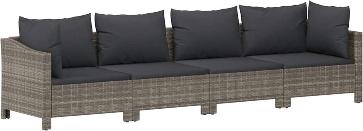 Grijze poly rattan loungeset met kussens voor tuinmeubilair.