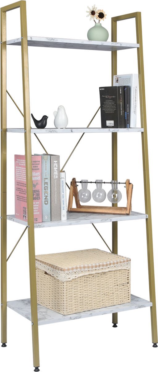 Bolt Edge Boekenkast Foki - 4 Lagen - Wit Goud - Marble Look - Woonkamer - Vintage
