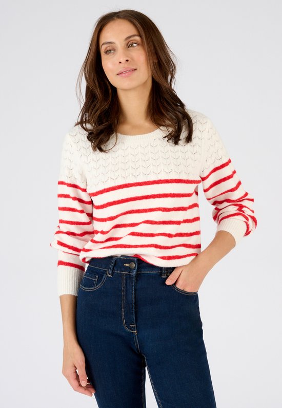 Damart - Pull rayé Thermolactyl en jersey ajouré - Femme - Rouge - L