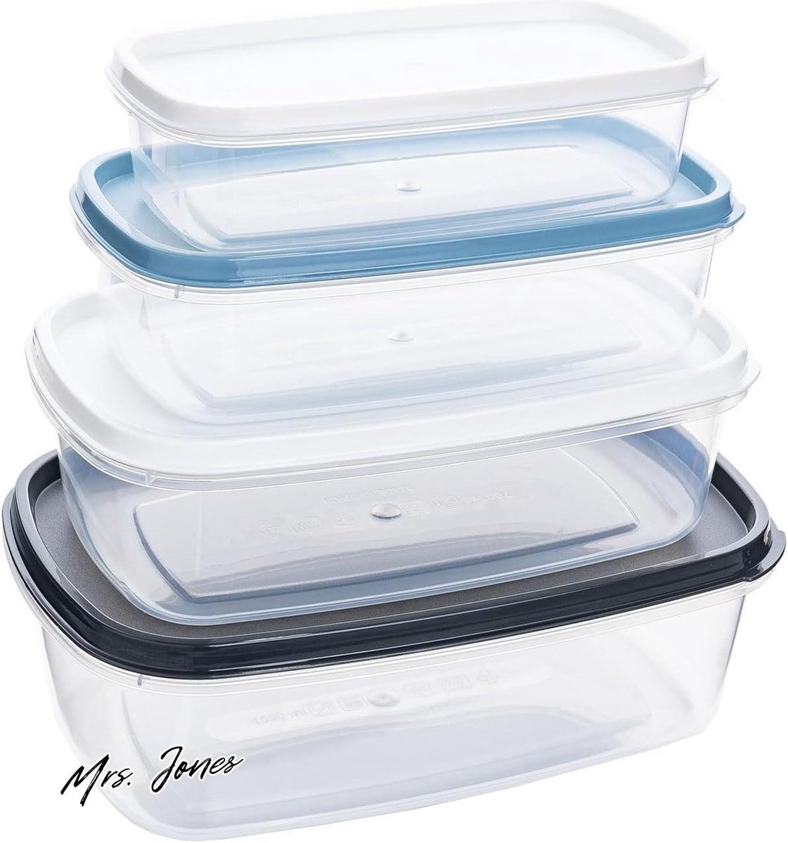 Mrs. Jones 4 stuks plastic voedselcontainer voor voedsel 250 ml 400 ml 700 ml 1000 ml - voedsellunchboxen BPA-vrije container - geschikt voor magnetron. .