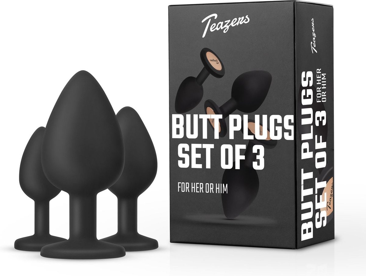 Teazers Siliconen Buttplug Set – Anale Sex Toys voor Mannen en Vrouwen – Anaal Plug Set Bestaand uit 3 Formaten - Zwart